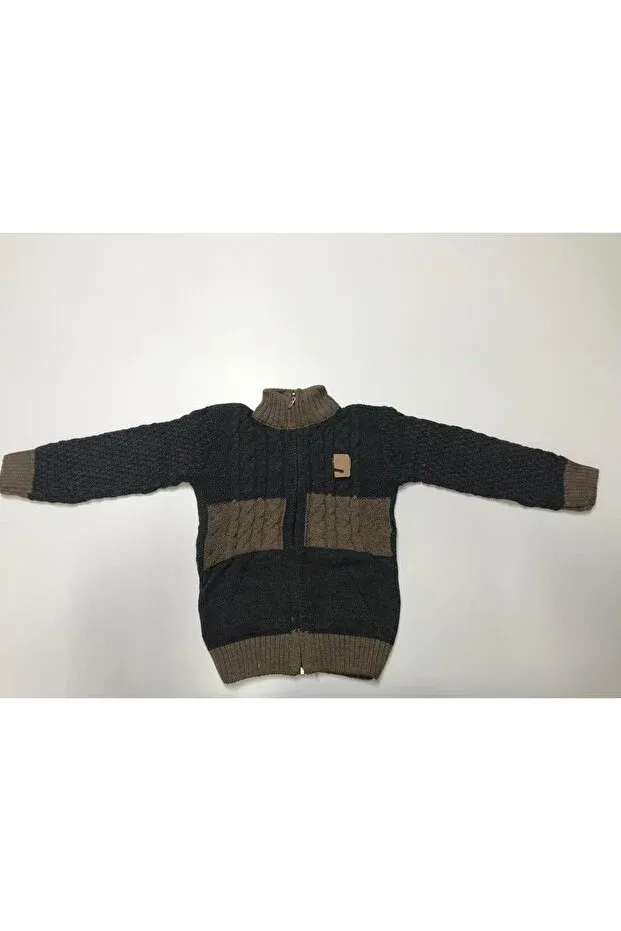 Детский кардиган для мальчиков с ромбовидным узором Winter knitwear patterned judge collar zipper pocket boys sweatshirt cardigan Baby Slon Kids Clup, Anthracite-Coffee