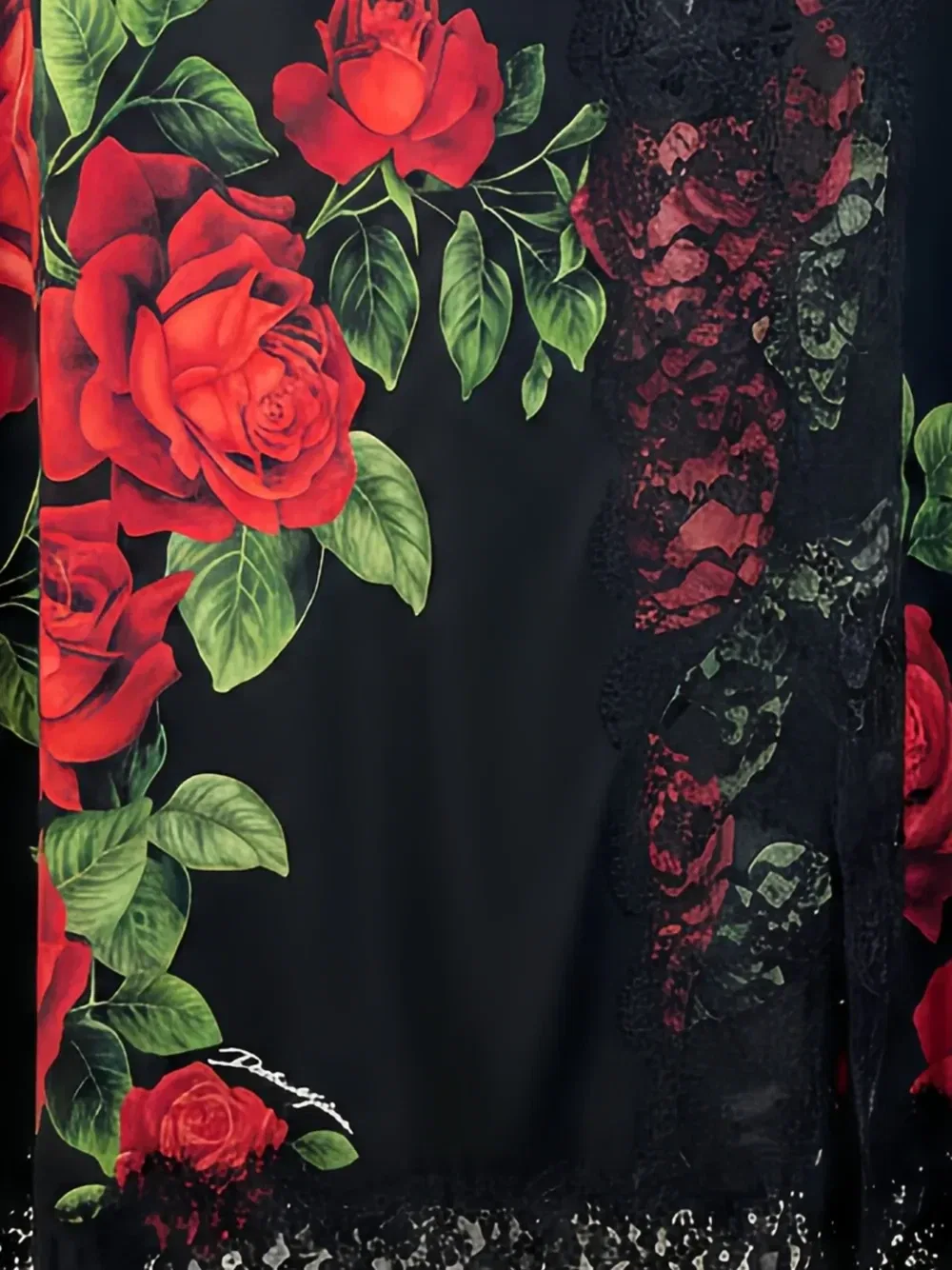 Юбка с цветочным принтом и кружевной отделкой DOLCE & GABBANA, черный — фото 2