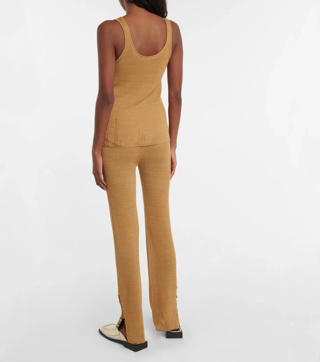 Майка в рубчик из льняной смеси Acne Studios, коричневый — фото 3