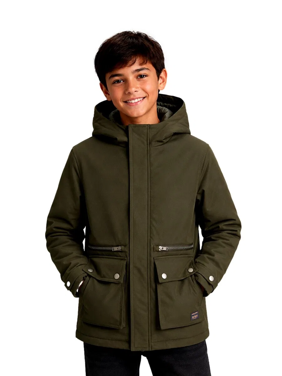 Детская зимняя куртка Jack & Jones Junior 'JJEWOLF' оливкового цвета — фото 2