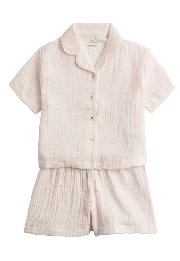 Комплект пижамы полосатый Marks & Spencer, light pink, светло-розовый