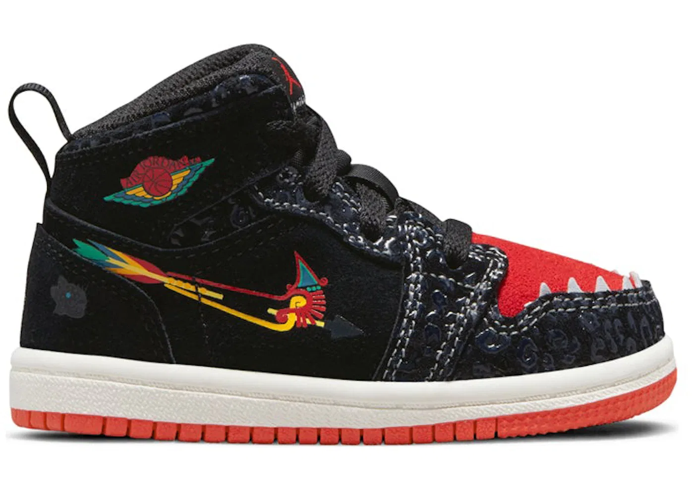 Детские кроссовки с высоким берцем Jordan 1 Mid SE Jordan, Black/Sail/Roma Green/Chile Red