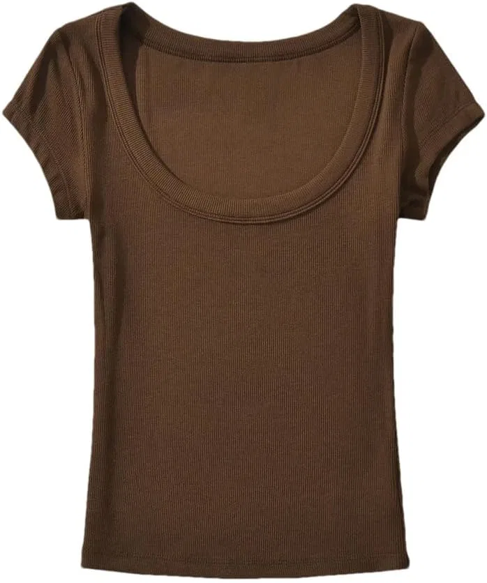Женская футболка с круглым вырезом классическая Cotton, Brown