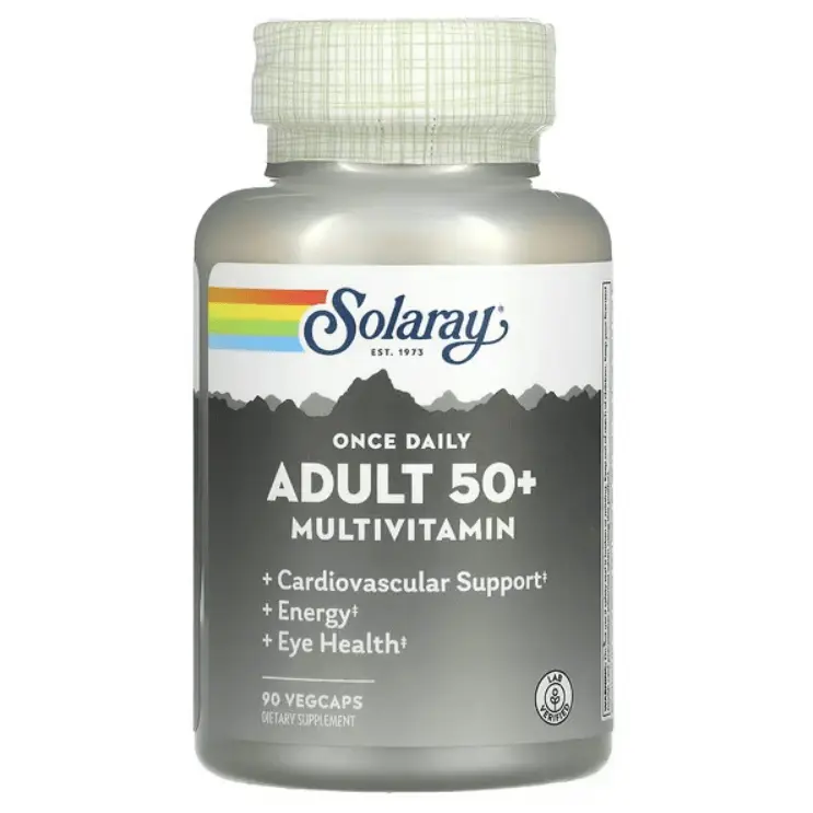 

Мультивитамины для взрослых старше 50 лет Once Daily, Adult 50+ Multivitamin, 90 растительных капсул, Solaray