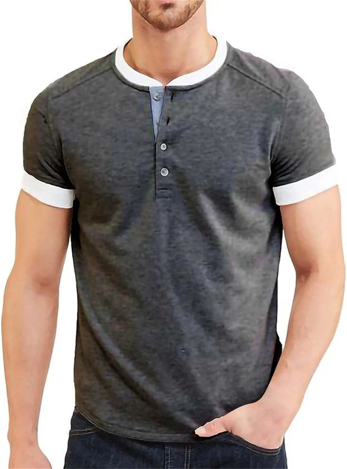 Мужская футболка с V-образным вырезом Henley Muscle Fit, Dark Gray