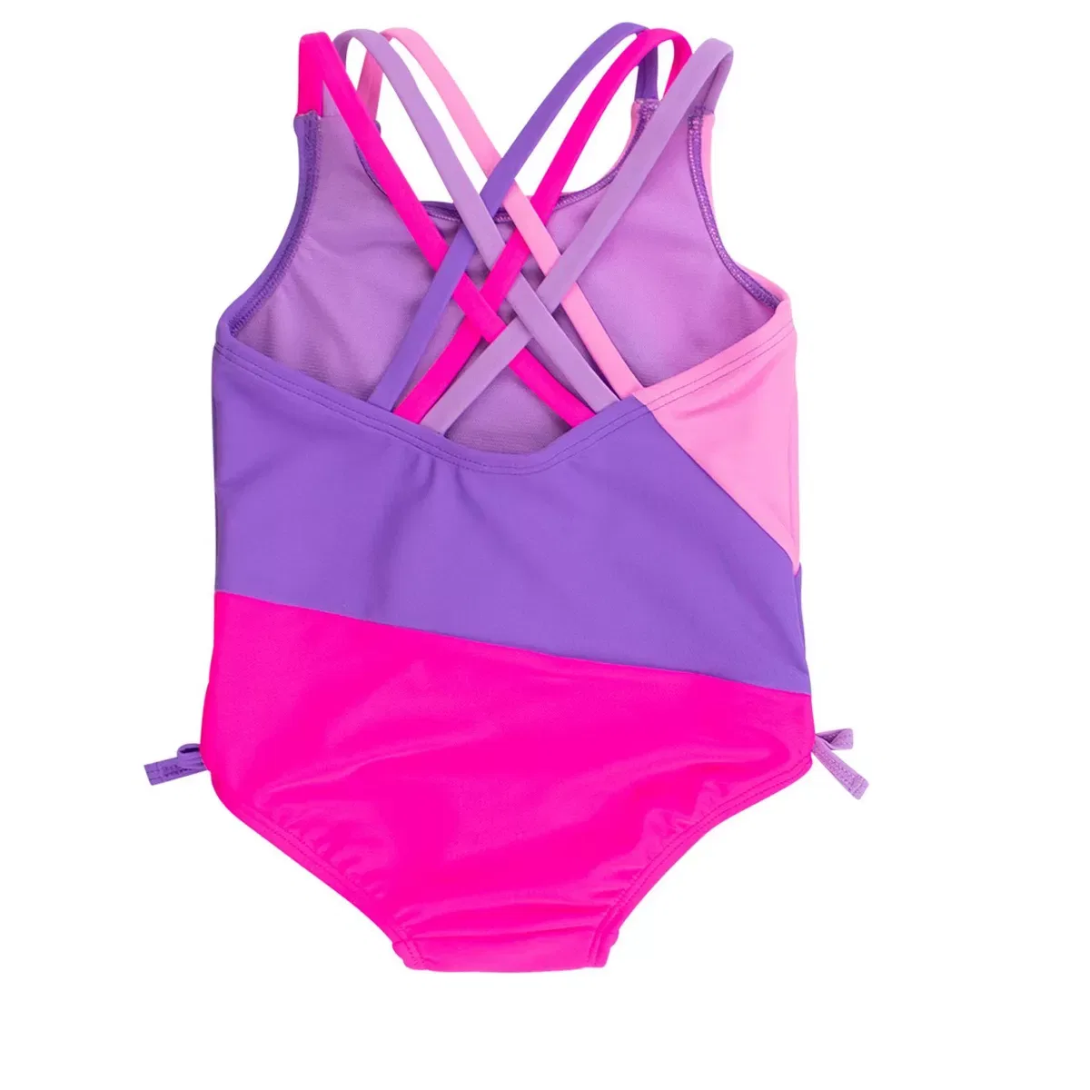 Детское платье для купания с цветочным принтом RuffleButts, Neon Purple Color Block — фото 2