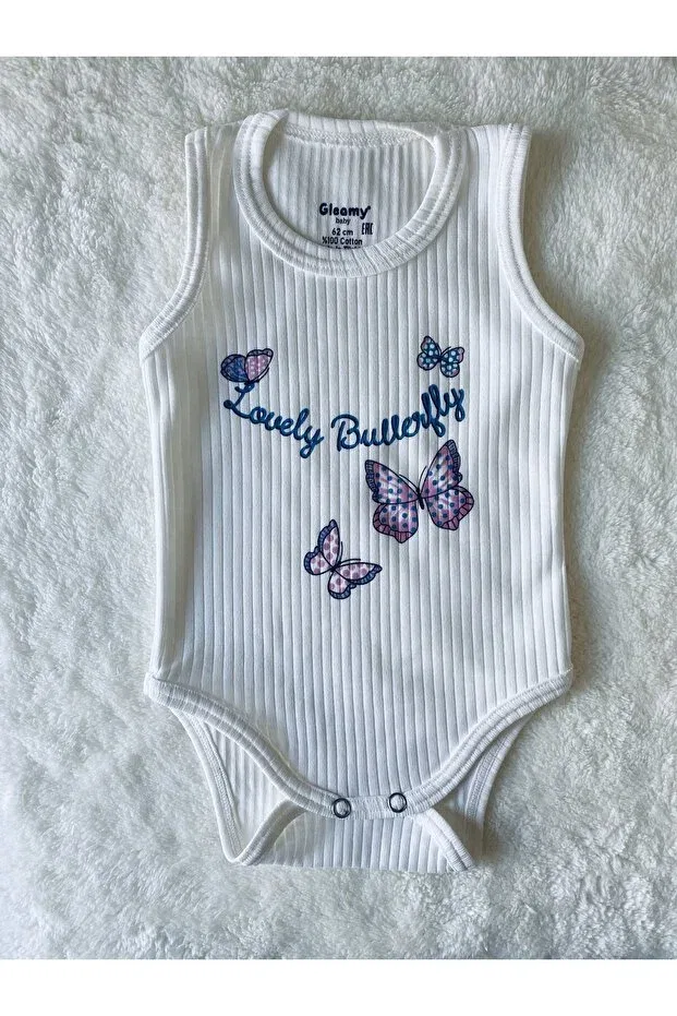 Детское боди для новорожденных с принтом Butterfly Patterned Gleamy, White Sugar Bleached