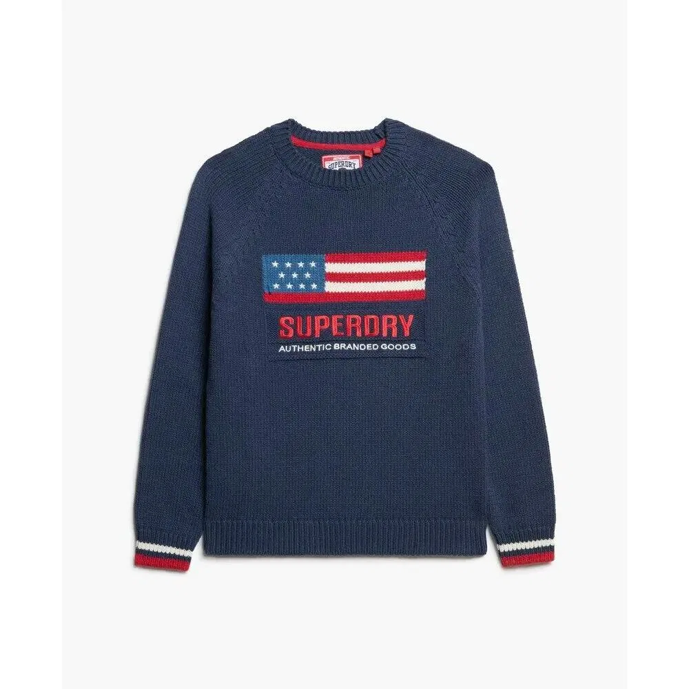 Женский вязаный пуловер с круглым вырезом Superdry Americana, Blau
