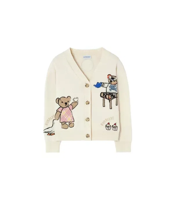 Детский кардиган для девочек с интарсией Thomas Bear Burberry, Ivory