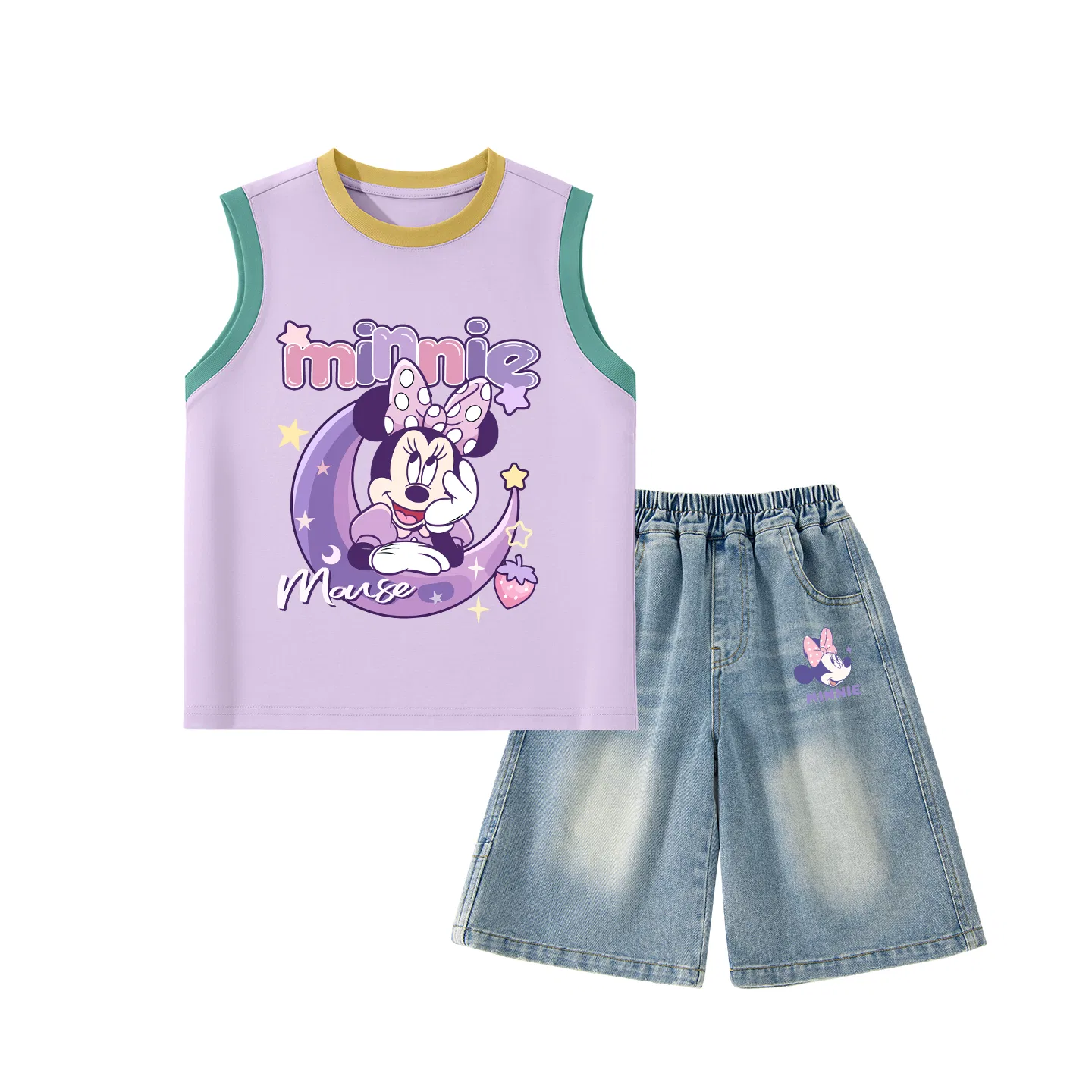 Детский спортивный костюм с круглым вырезом, Disney, Diyue Wan'er Yellow Purple+Dini Knot K Denim Blue