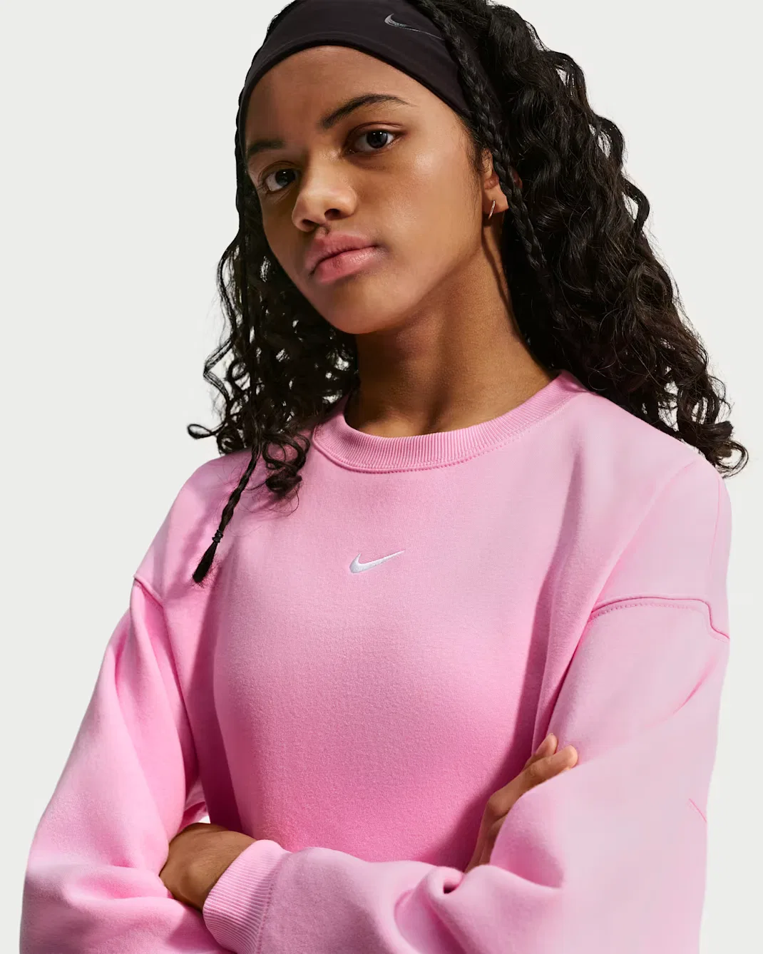 Детская толстовка оверсайз с круглым вырезом для девочек (подростков) Nike Sportswear Studio, Pink Rise/White