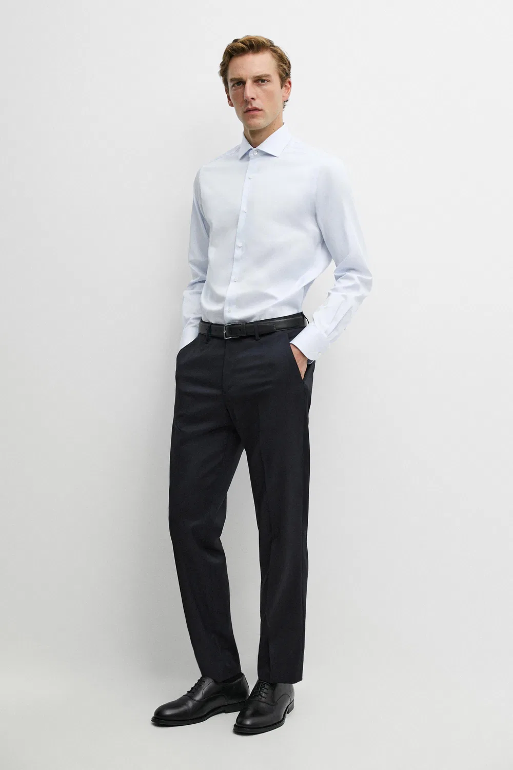 Рубашка Massimo Dutti, приталенная, из хлопка, небесно-голубой
