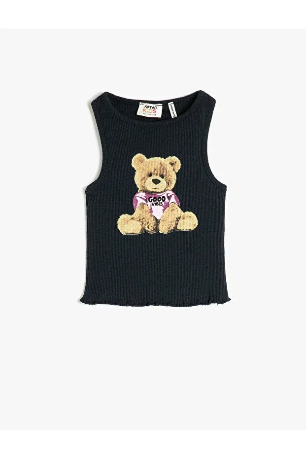 Детская майка для девочек с принтом Athlete crop sleeveless teddy bear printed slim fit Koton, Navy Blue