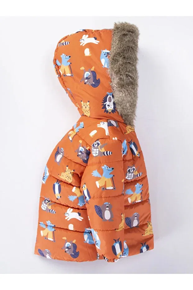 Детское зимнее пальто для девочек с принтом Raccoon and mole patterned, Generic Brands, Orange — фото 3