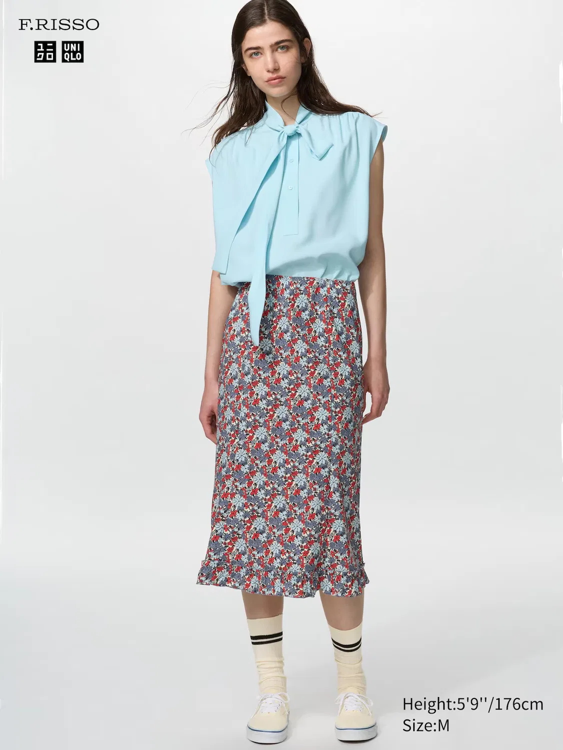 Юбка Uniqlo, клеш, с принтом, синий