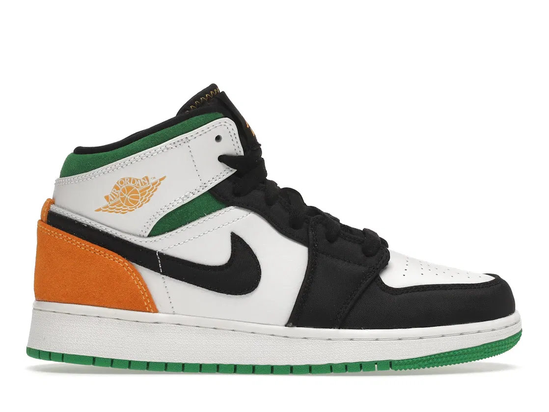 Детские кроссовки Lifestyle с принтом Jordan 1 Mid SE Jordan, White/Laser Orange-Black-Lucky Green