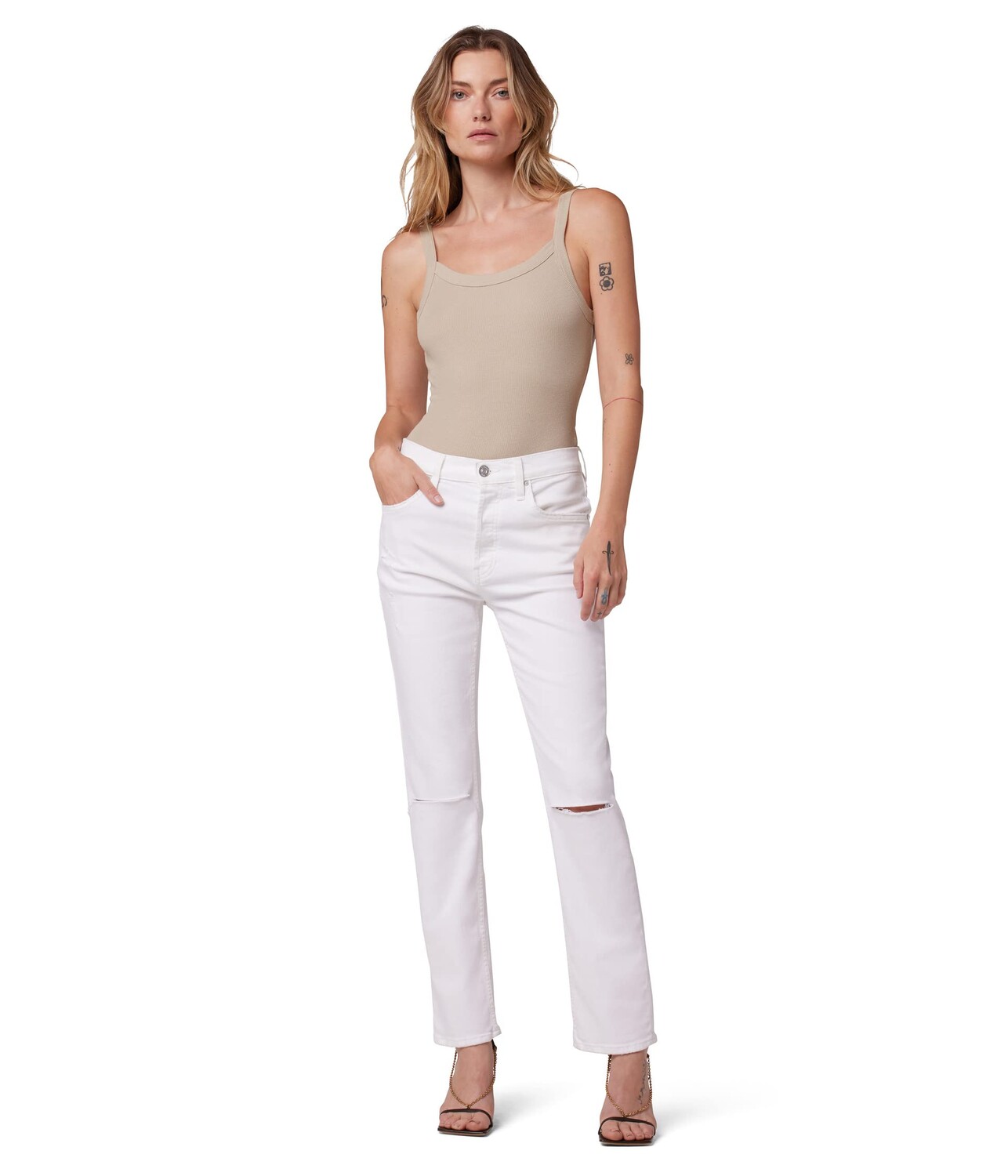

Джинсы Hudson Jeans, Thalia Straight Ankle w/ Rolled Hem in White Mustang