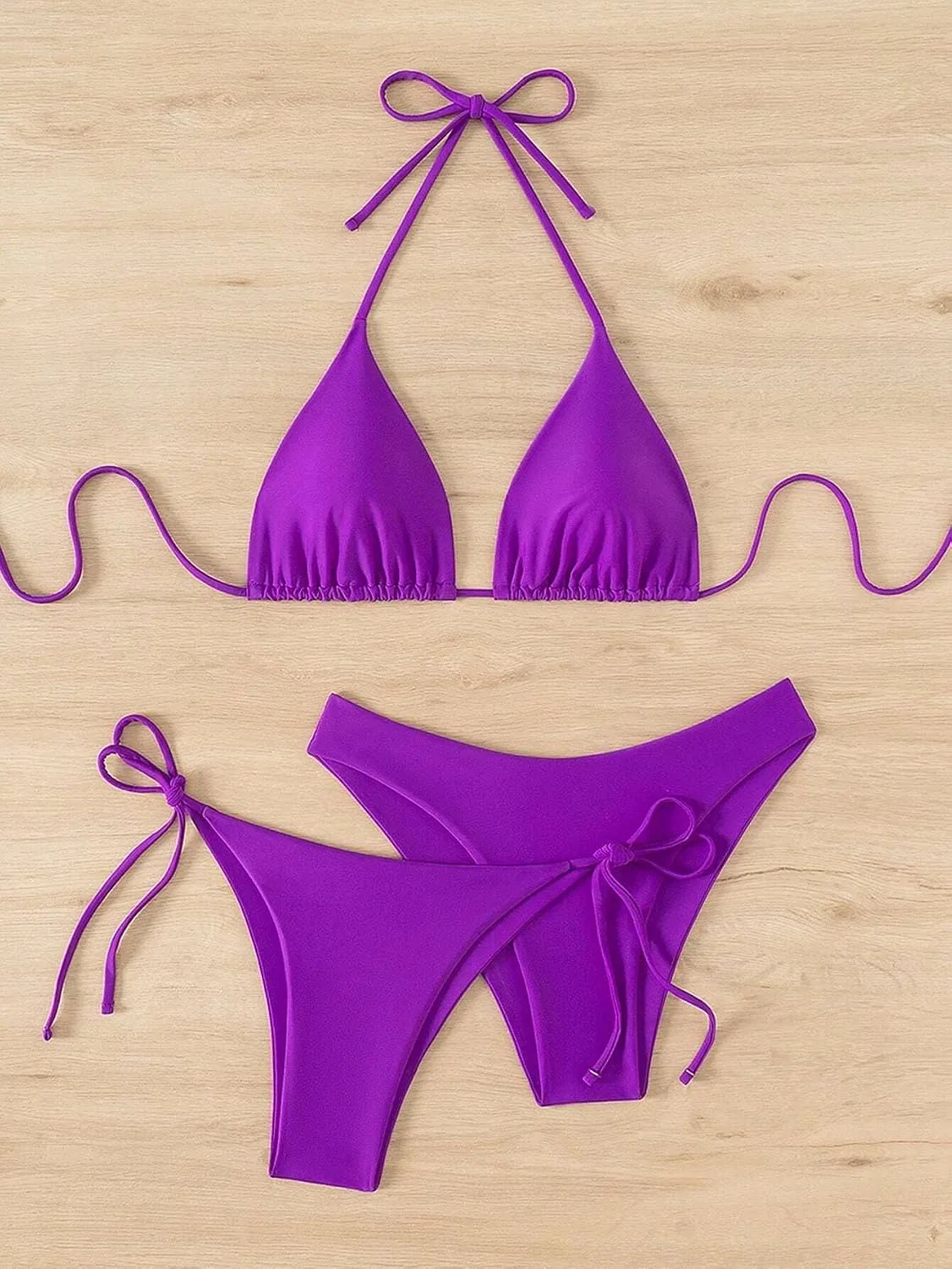 Женский бикини-сет с галстуками на боках, Purple — фото 4