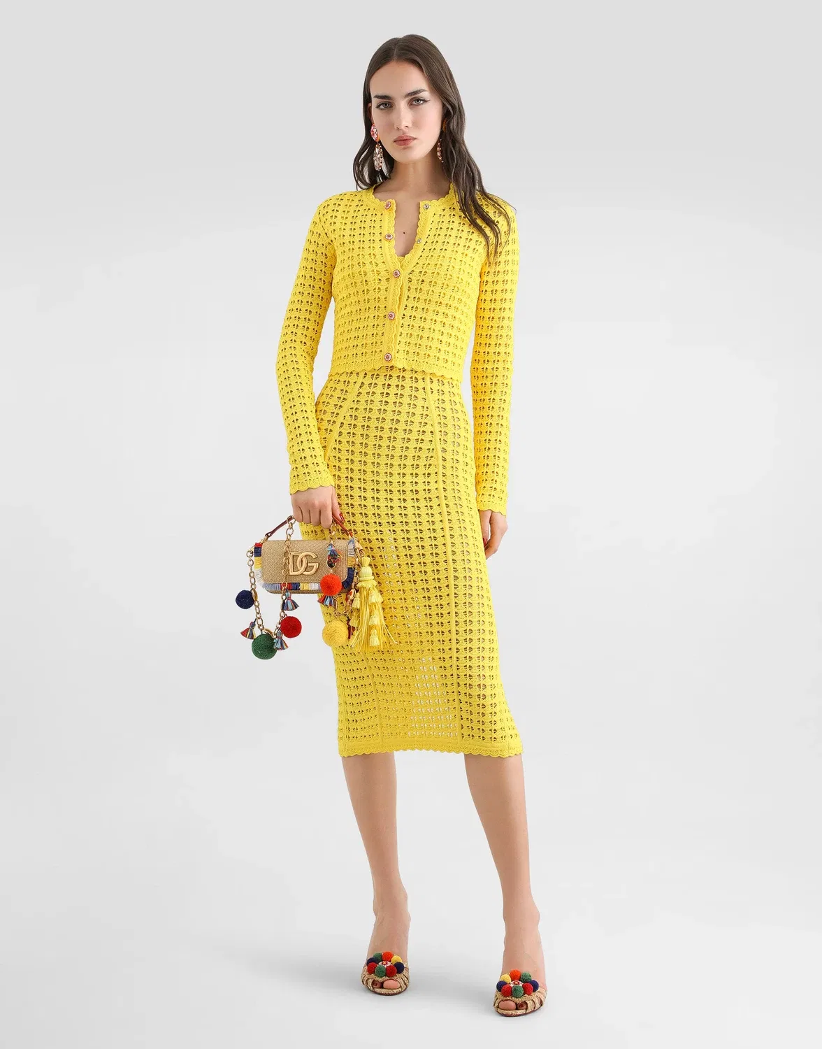 Вязаный крючком кардиган DOLCE & GABBANA, желтый — фото 2
