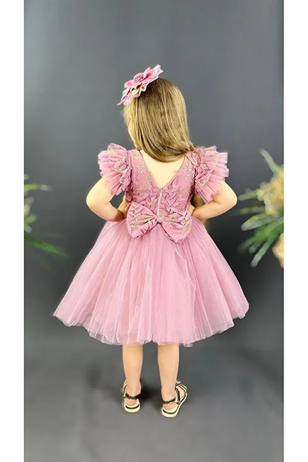 Детское платье для девочек с принтом Embroidered tutues skirt dress Renklidükkan, Powder — фото 3