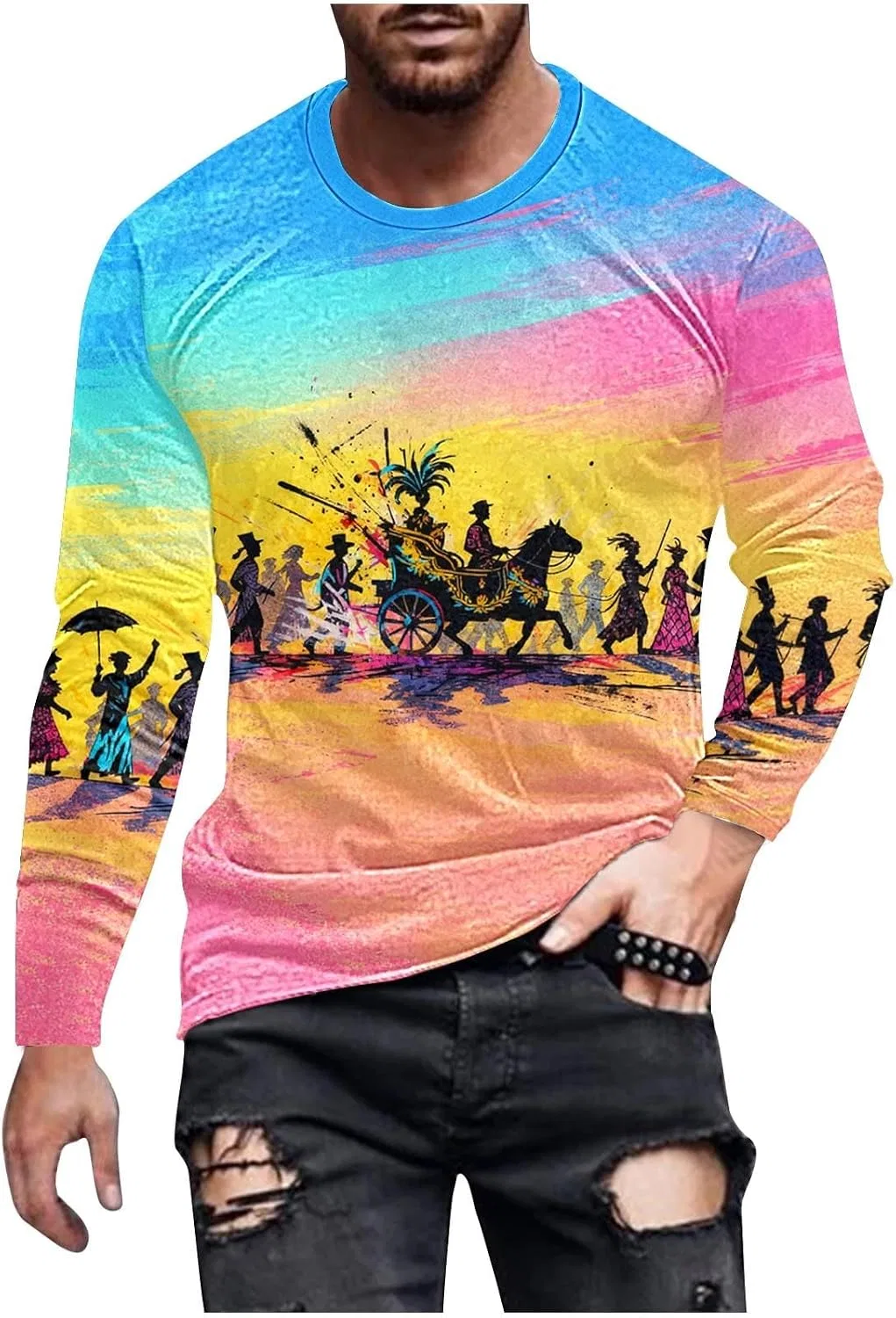 Мужская футболка с принтом маски, длинный рукав, Multicolor