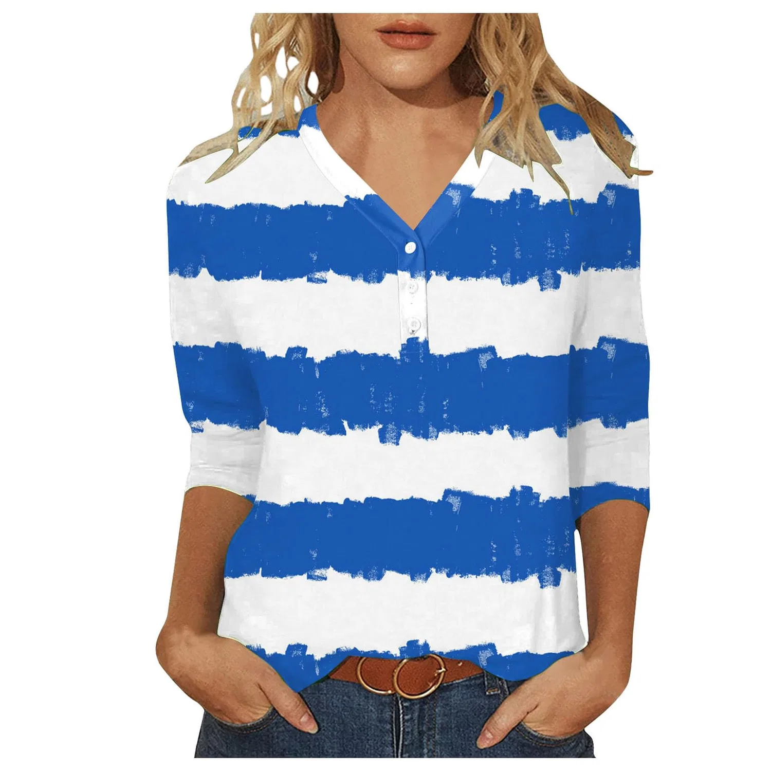 Женская блузка с принтом Plaid Shirt 3/4 Sleeves, A-blue
