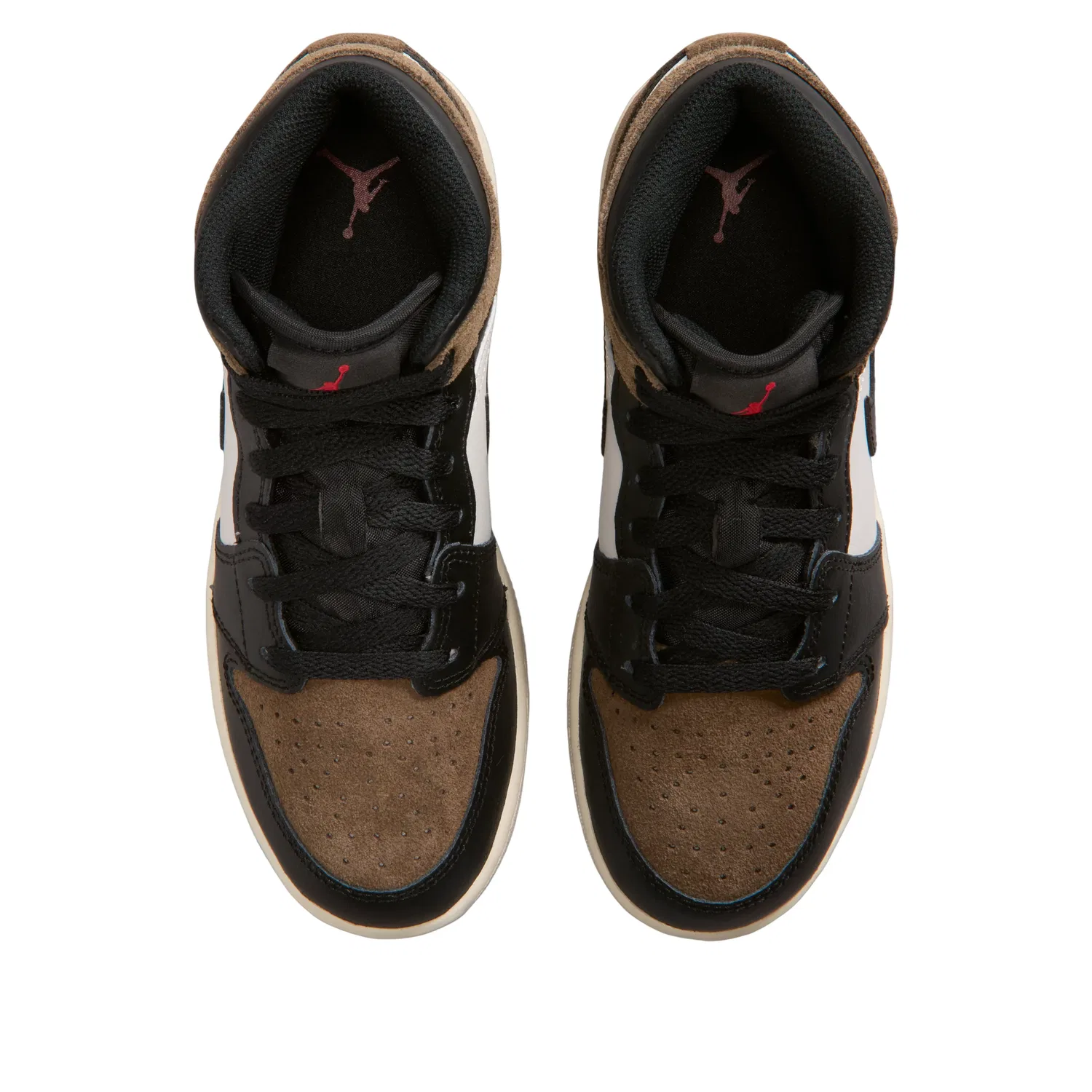 Детские кроссовки с кожаным верхом Air Jordan 1 Mid 'Black Palomino' Jordan, Black/Palomino/University Red/Phantom — фото 3