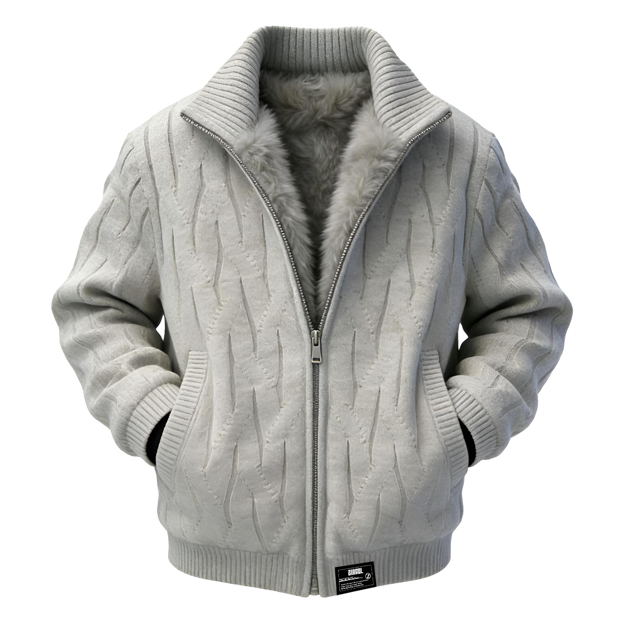 

ZIAREL Куртка Unisex Premium Gray Thickened Thermal Mountain Hawk Stand Collar Thickened Multi Pocket Knitted