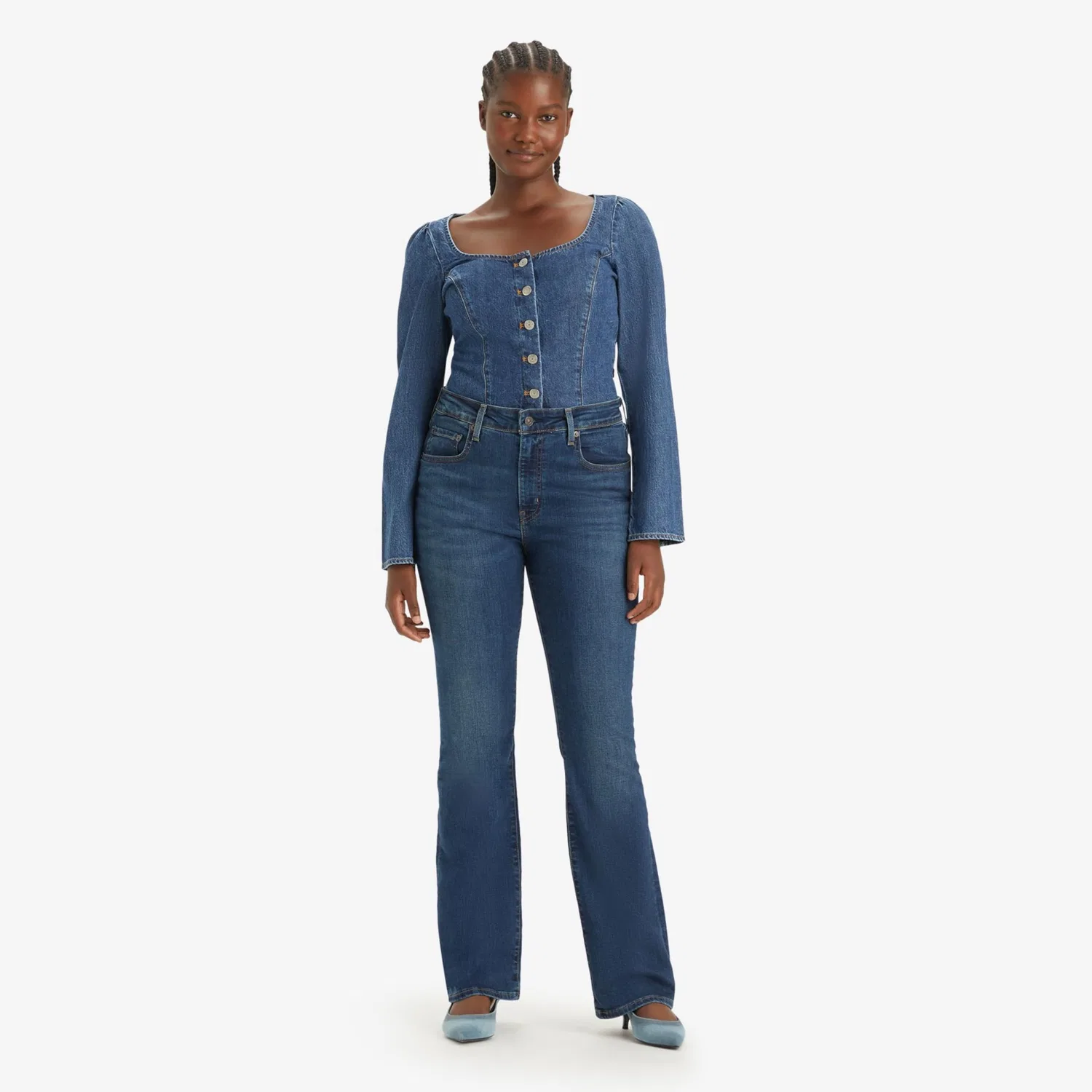 Женские джинсы с высокой посадкой и клешем от колена Levi's, Blue Wave Dark — фото 2