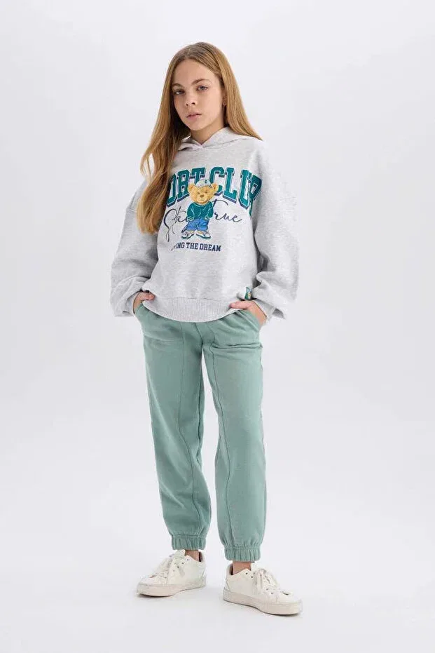 Детские спортивные брюки для девочек утепленные Basics Defacto, Green Gn1129 — фото 3