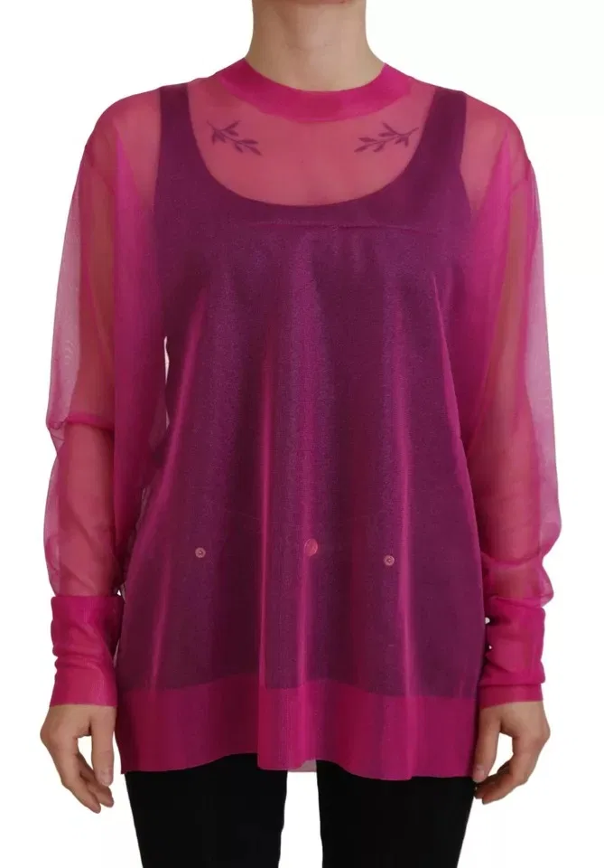 Женский пуловер с круглым вырезом Fuchsia Polyester Crewneck Pullover Sweater Dolce & Gabbana, Pink — фото 4
