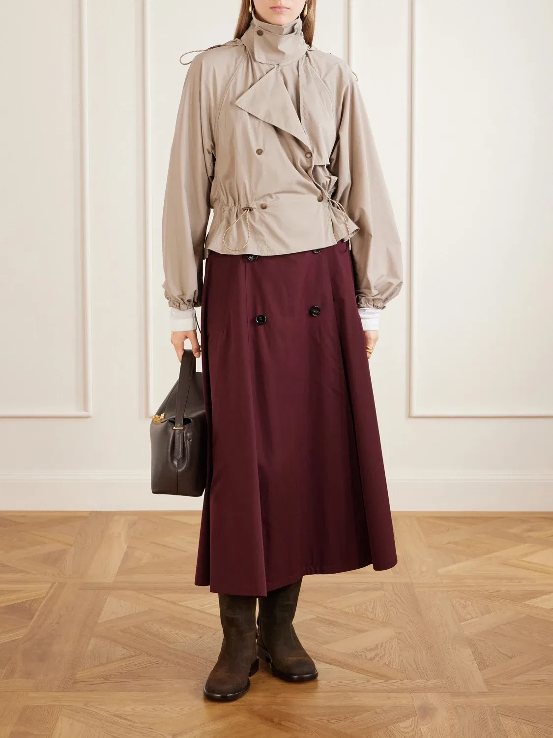 Шерстяная юбка миди с поясом BURBERRY, бордовый — фото 2