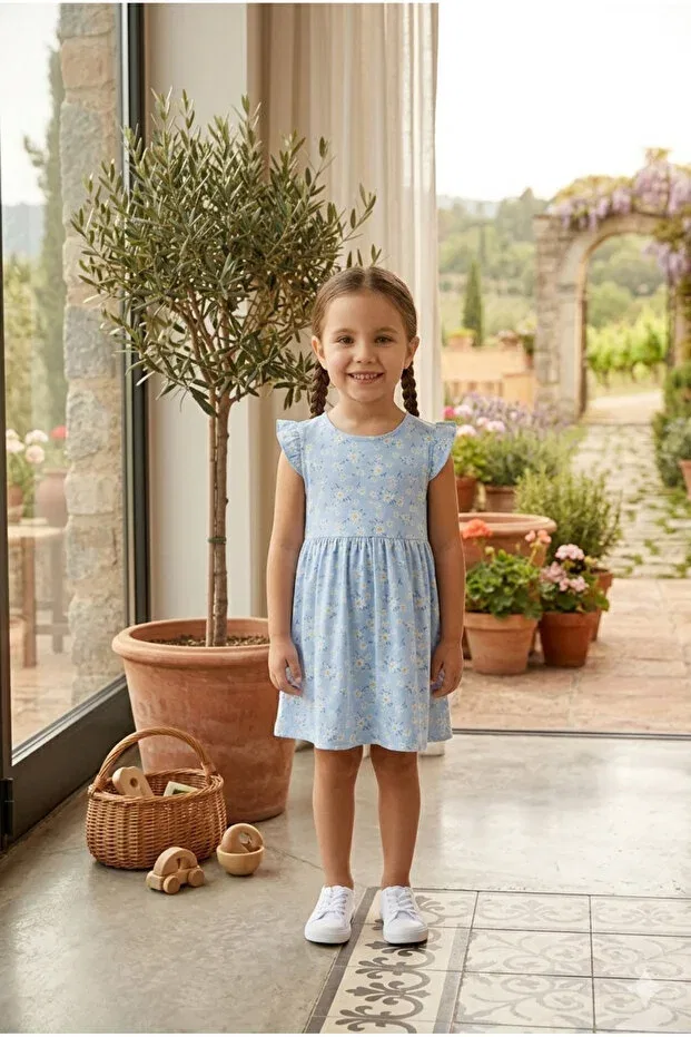 Детское платье для девочек с цветочным принтом Summer Dress Baby, Blue — фото 4