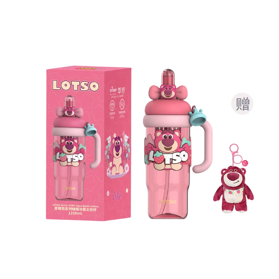 Детская бутылка для воды с трубочкой, с крышкой, 1200 мл, Disney Lotso Collection, Disney, Pink