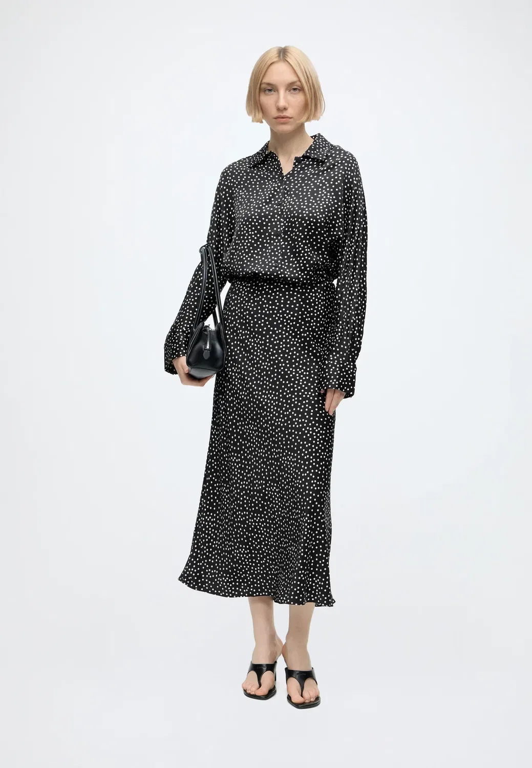 Свободная юбка миди, скроенная по косой - Юбка Acampanada Tommy Hilfiger, Black Base Pois — фото 2