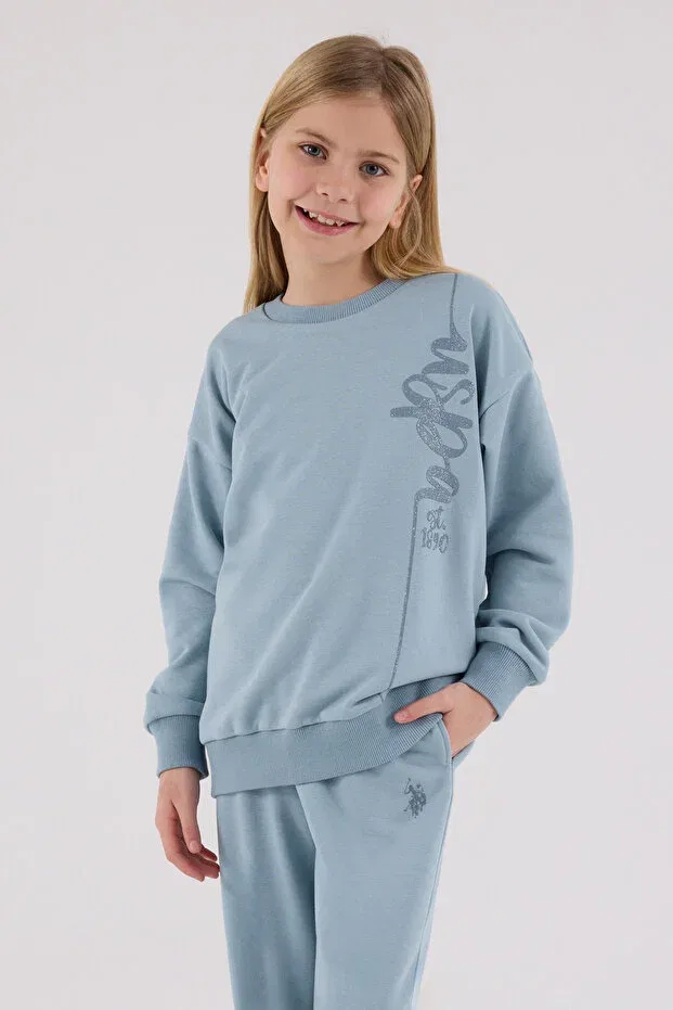 Детский комплект из свитшота и брюк для девочек с вышивкой U.S. Polo Assn., Soft Green — фото 3