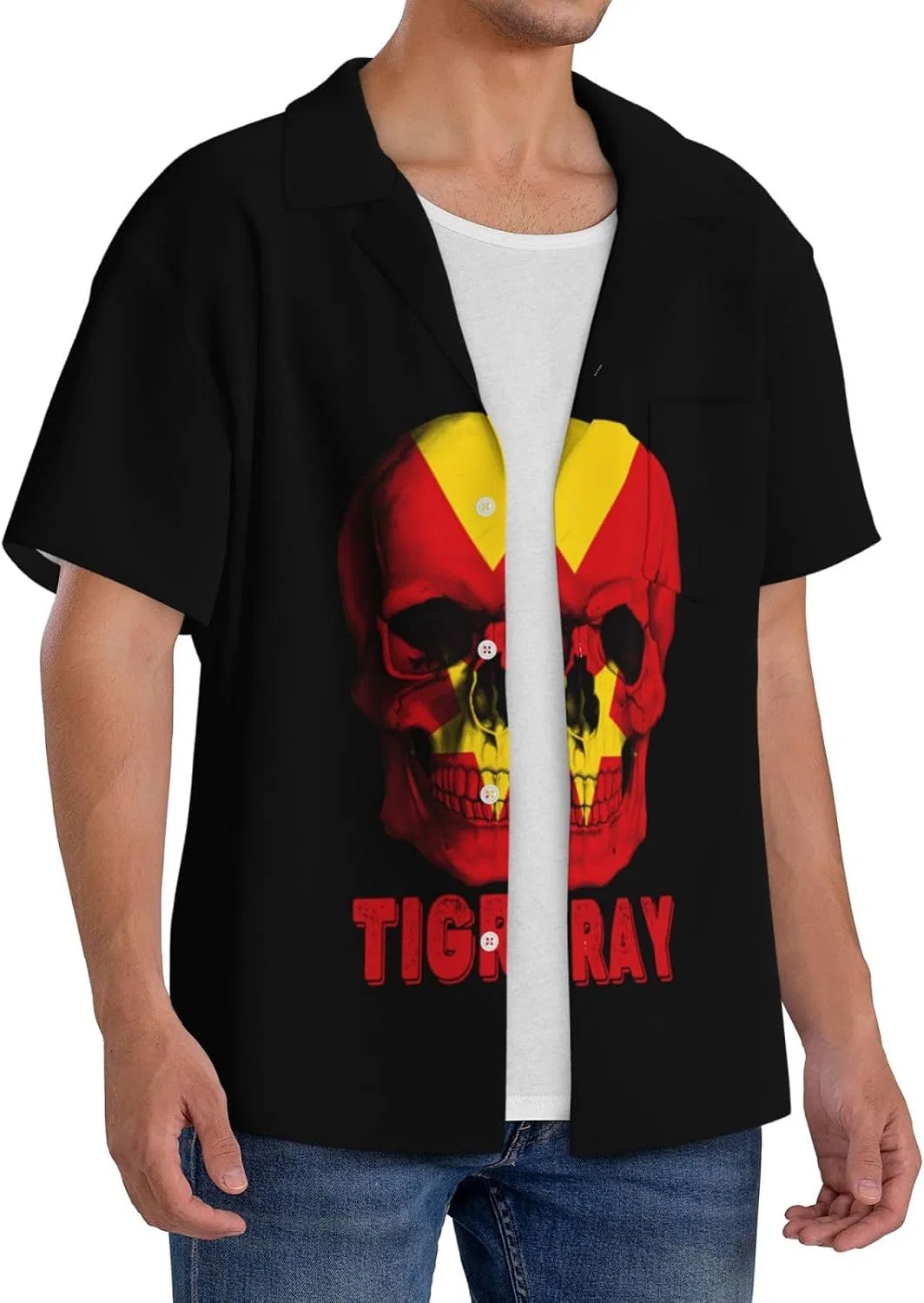 Мужская повседневная рубашка с коротким рукавом Skull Tigray Flag, Black — фото 2