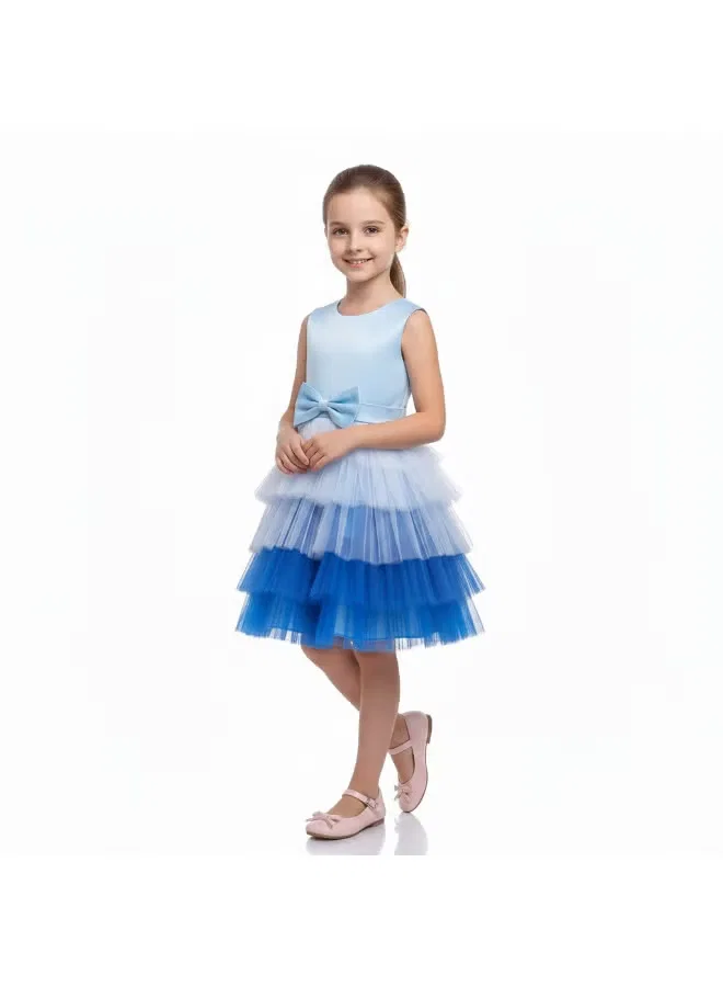 Платье без рукавов с банком на талии Ombre tulle D'Daniela, голубой — фото 3