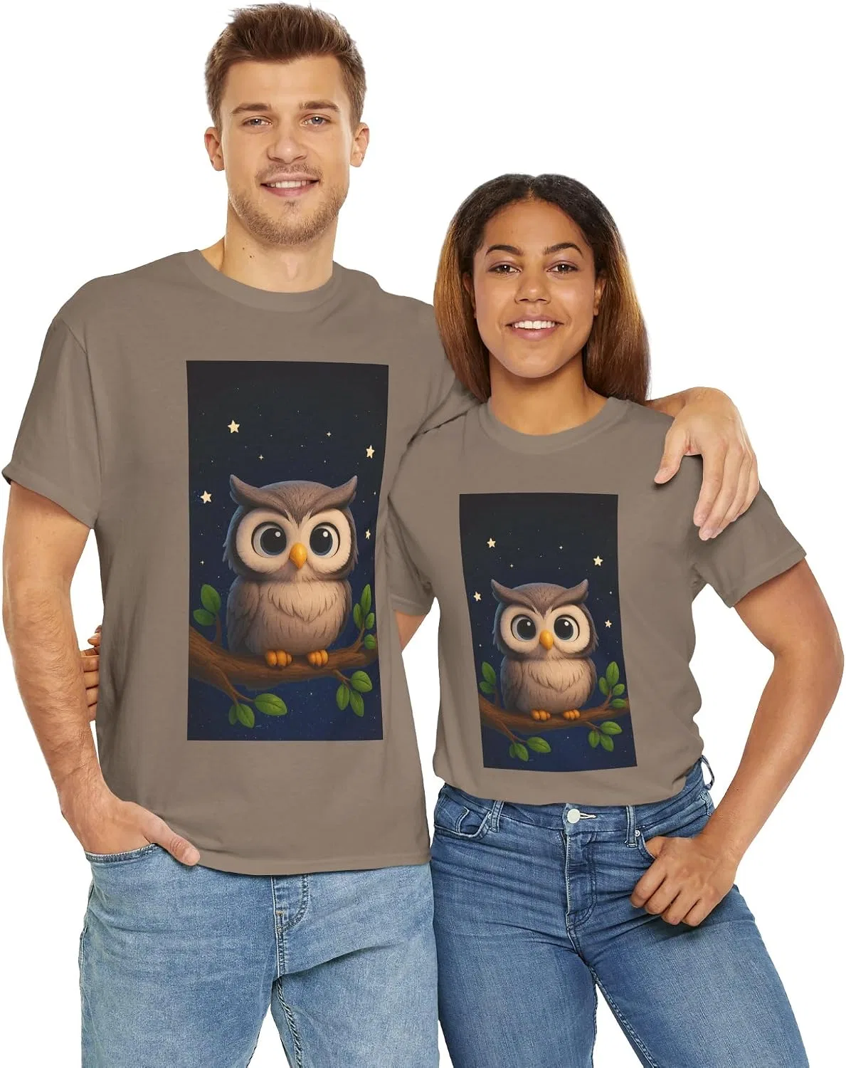 Футболка с совой и французской фразой Unisex, Brown Savana