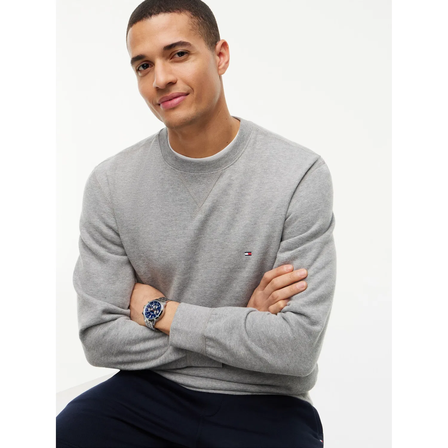 Мужской свитшот из флиса с круглым вырезом Tommy Hilfiger, Medium Grey Heather — фото 2