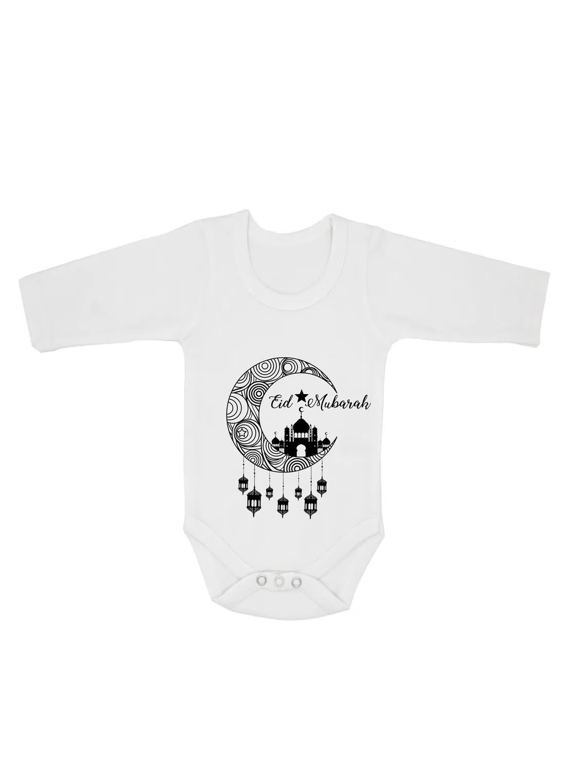 Боди-комбинезон с длинным рукавом с принтом Eid Mubarak Printshop4Me, белый