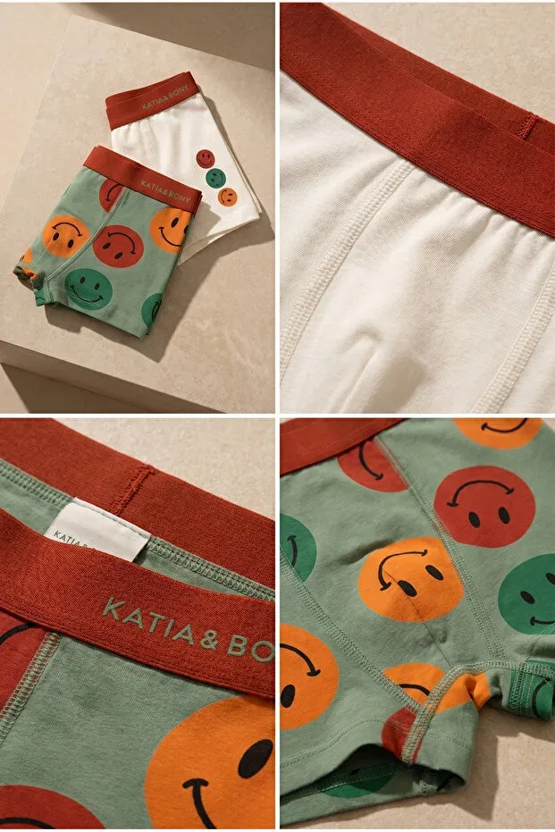 Детские боксеры для мальчиков с принтом Smiling Face Patterned Katia&Bony, Green — фото 2