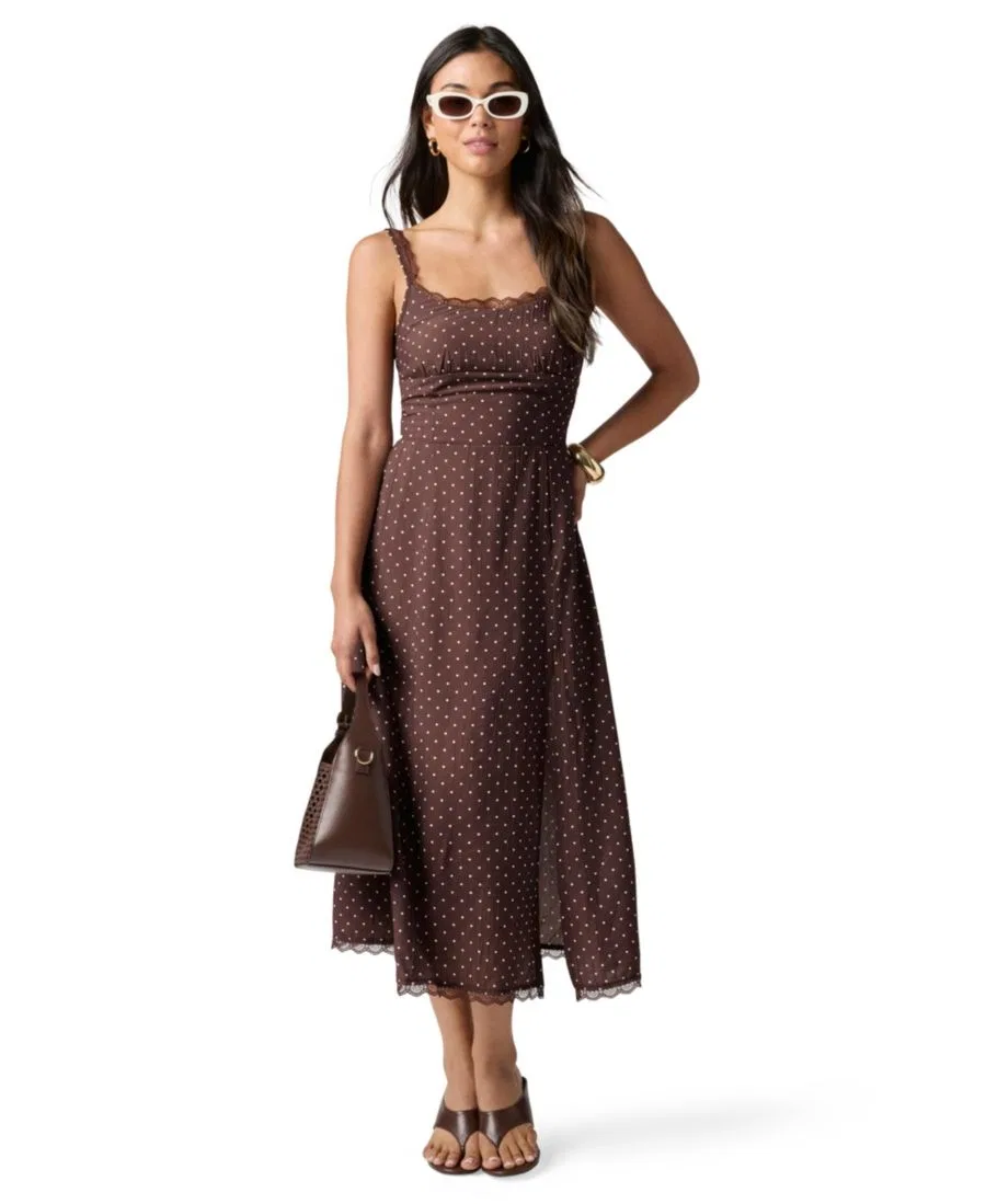 Платье-комбинация миди с разрезом, модель Scoop Neck Midi Slip Dress FLORENCE BY MILLS, Brown Polkadot — фото 2