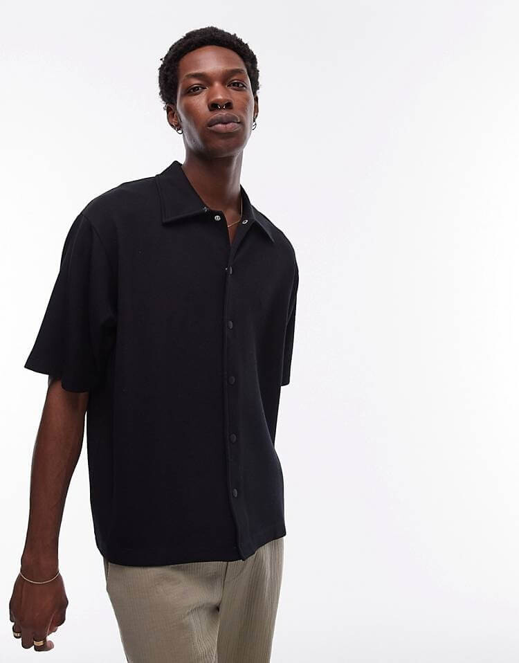 

Рубашка-поло Topman Oversized Jersey With Snap Closure, черный