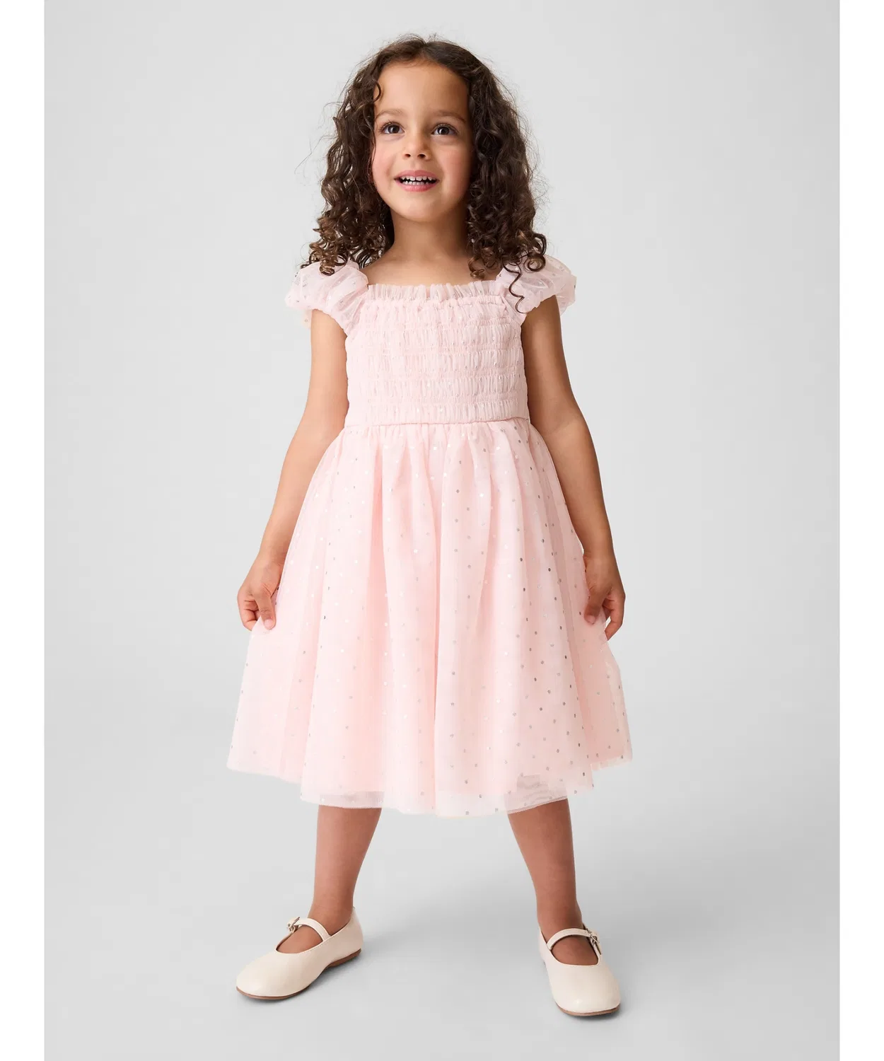 Детское платье из футера с длинным рукавом модель Smocking Gather Tulles GAP, Pink
