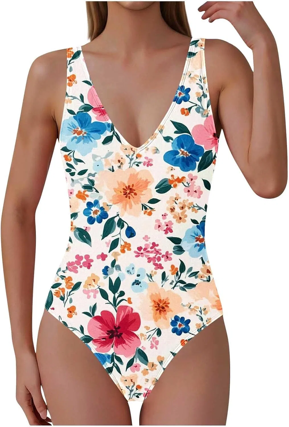 Женский слитный купальник с контролем живота floral print V-Neck, Multicolor