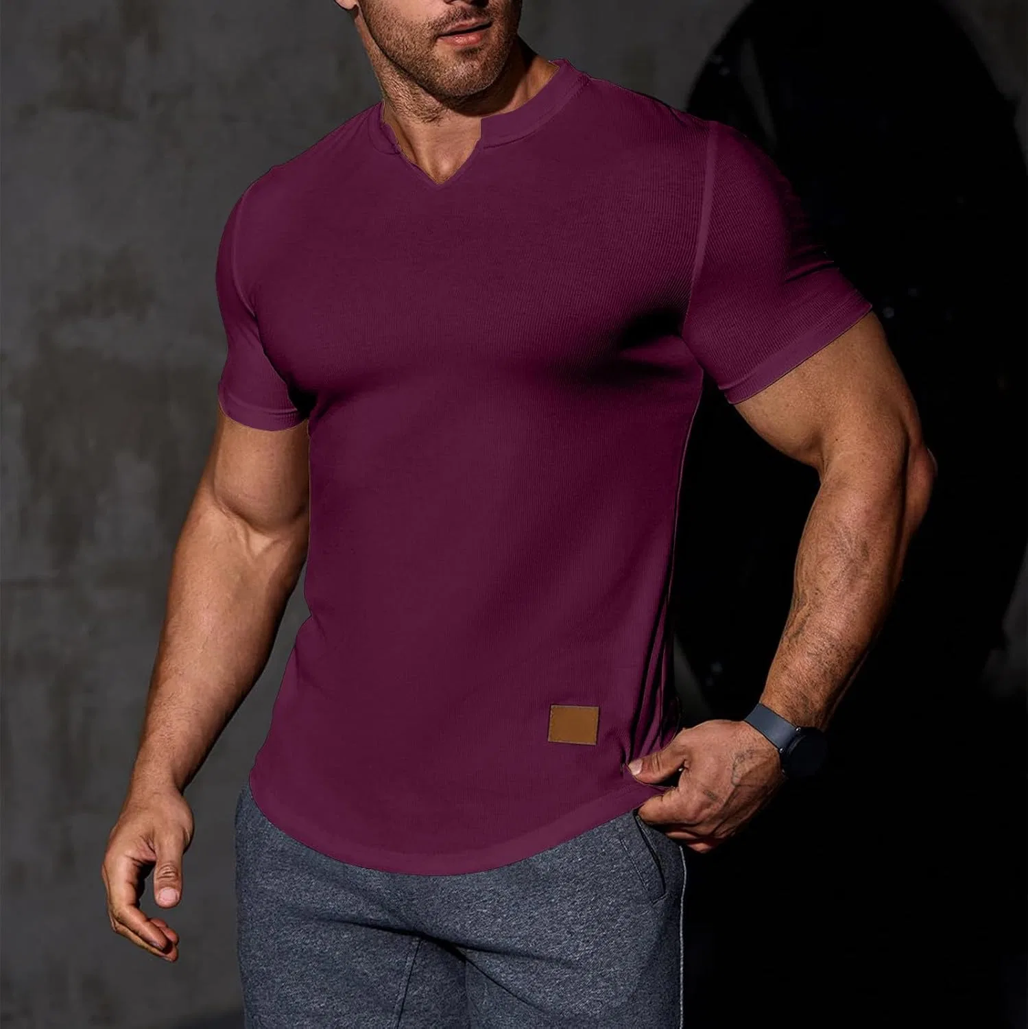 Мужская дышащая футболка с рифленой текстурой Athletic Golf T-Shirt, Wine — фото 2