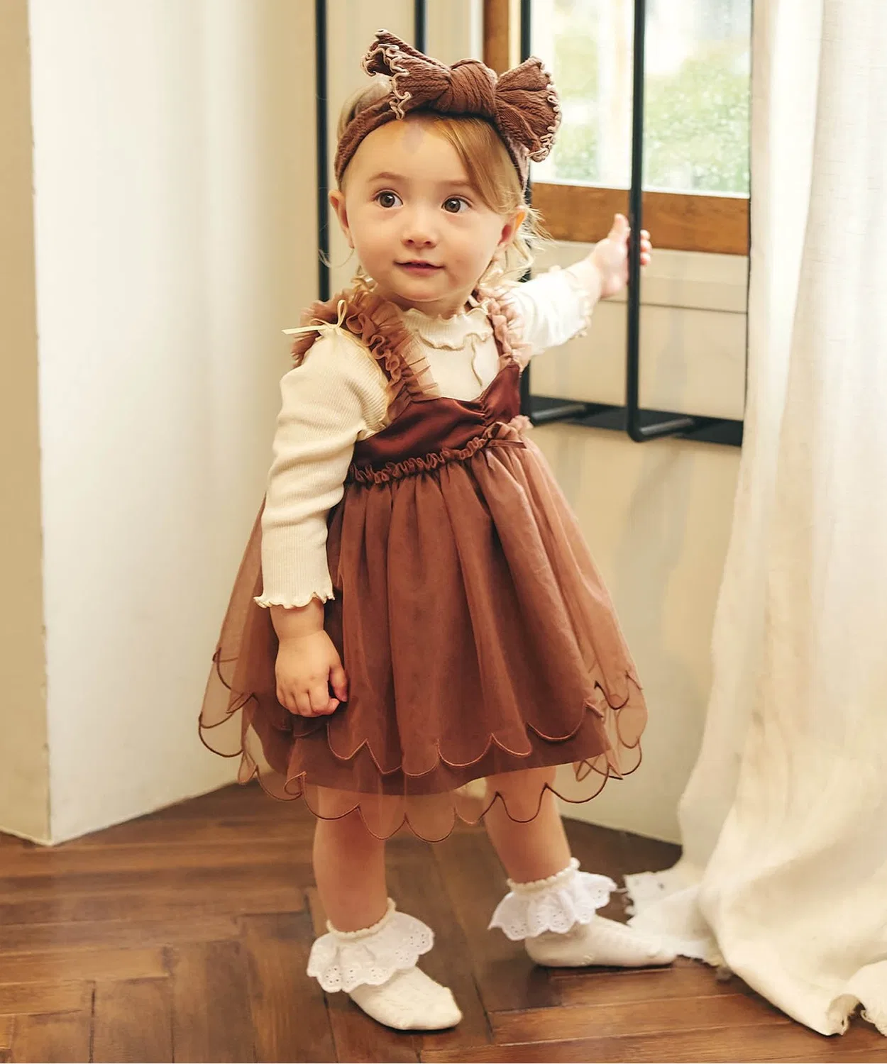 Детский боди-комбинезон с рюшами и лентой Mellow Rib Bodysuit apres les cours, Ivory — фото 2