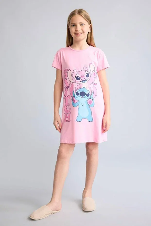 Детское платье для девочек с принтом Disney Lilo & Stitch Short Sleeve Pink Dress for Girls H5515A826SM Defacto, Pink-Pn253 — фото 2