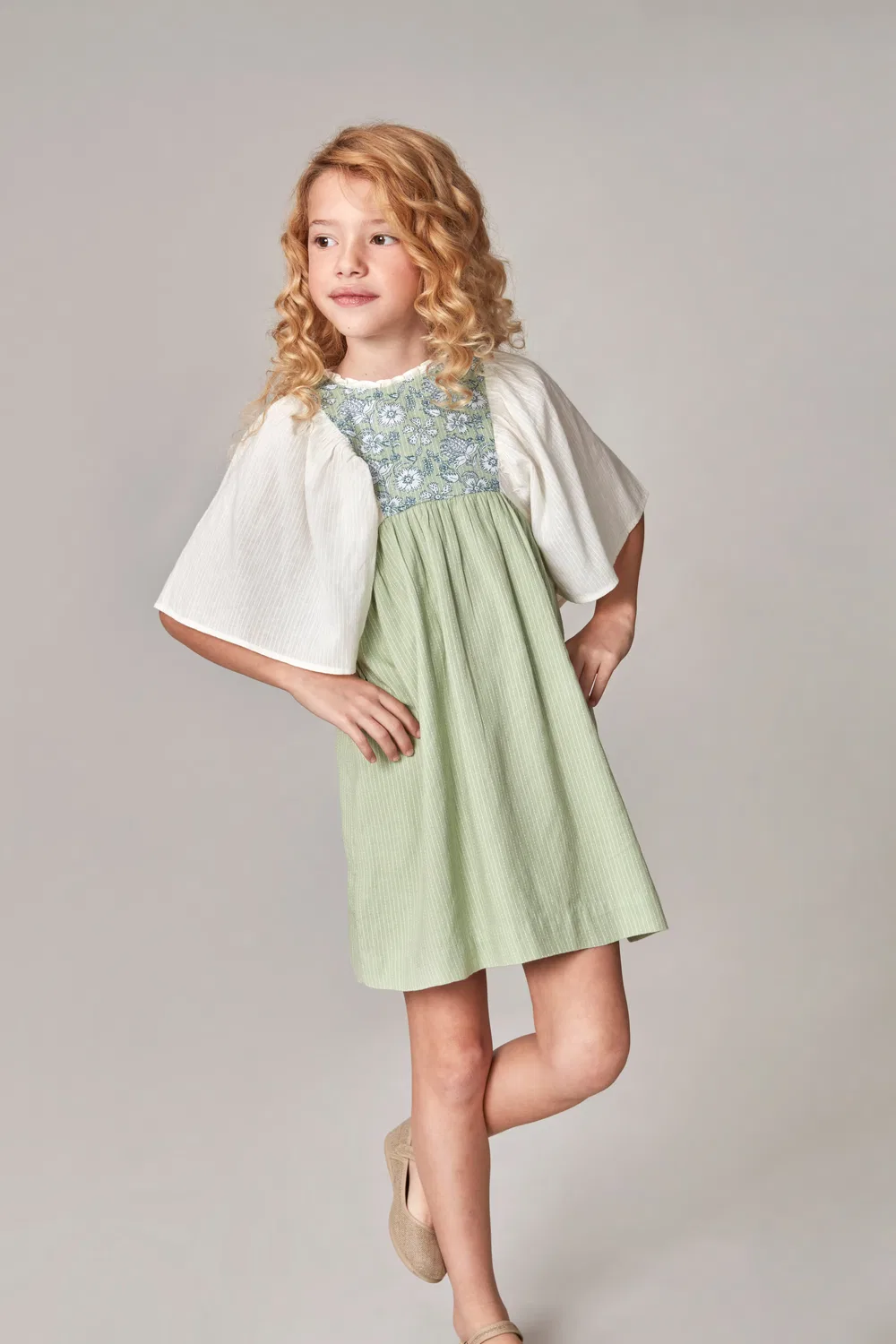 Детское платье для девочек хлопковое Gocco, Blanco / Verde
